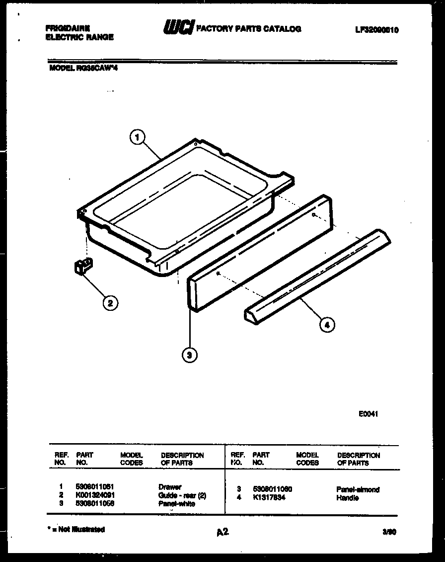 Frigidaire RG35CAW4 drawer parts diagram