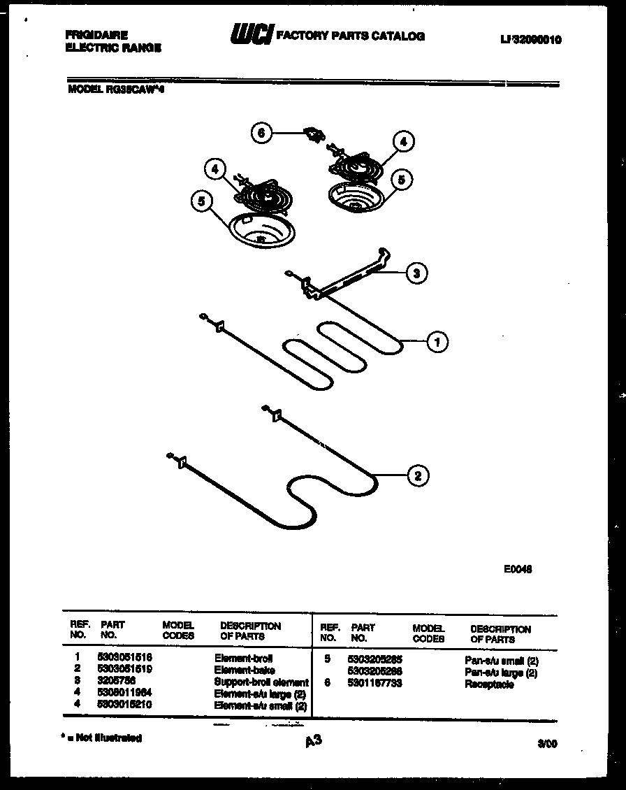 Frigidaire RG35CAW4 broiler parts diagram