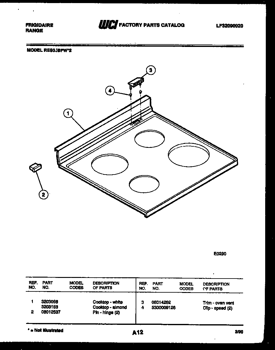Frigidaire RES36BFL2 cooktop parts diagram