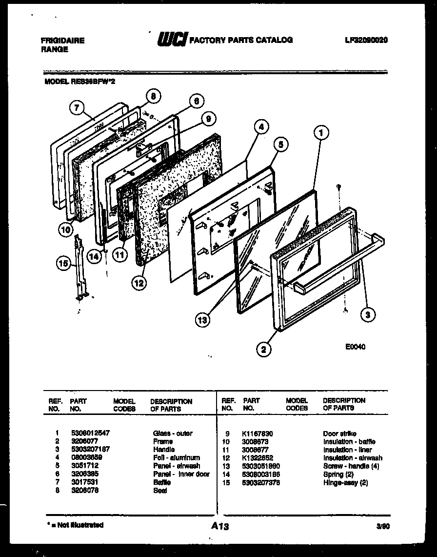 Frigidaire RES36BFL2 door parts diagram