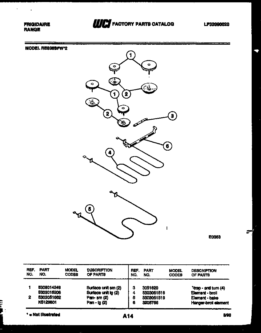 Frigidaire RES36BFL2 broiler parts diagram