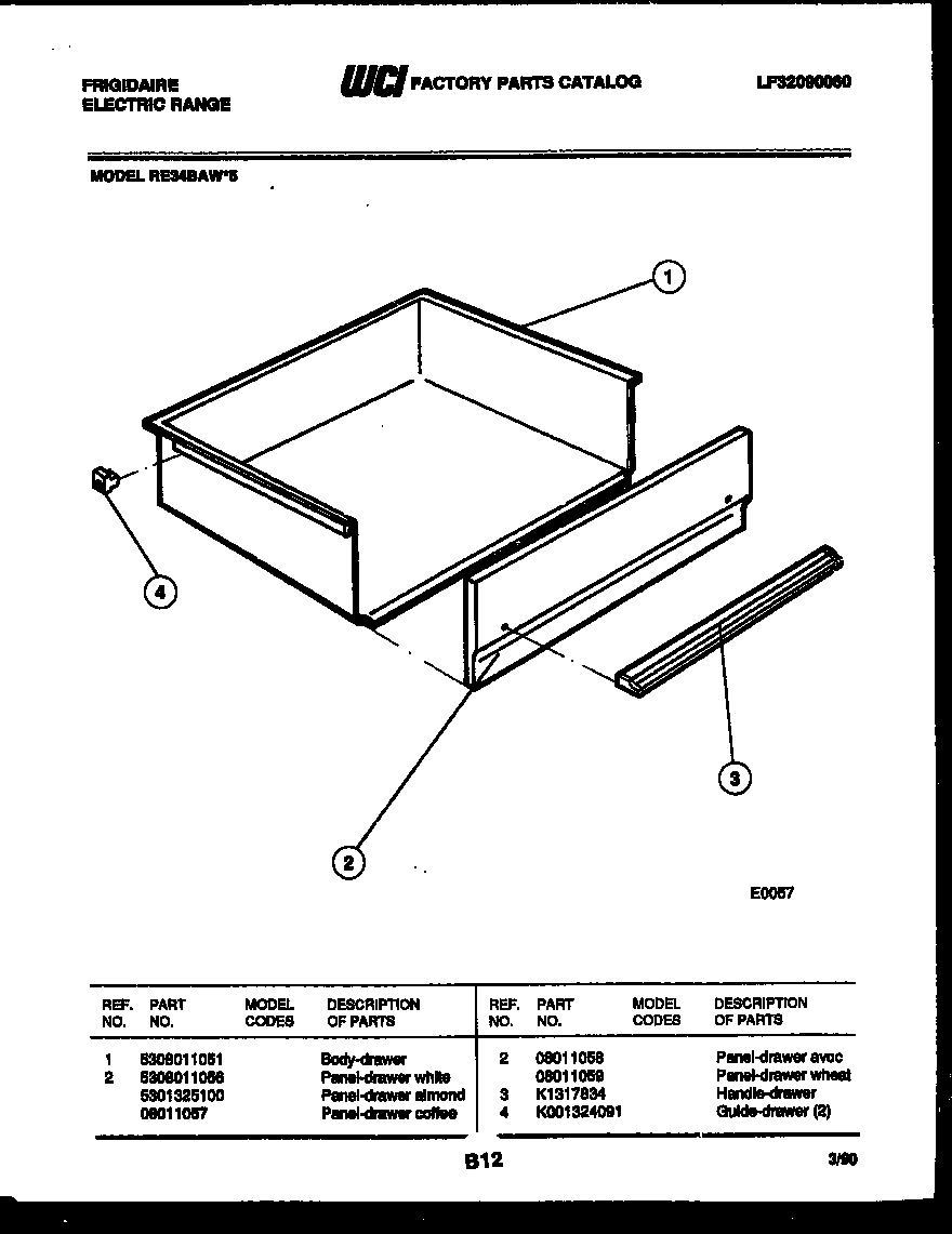 Frigidaire RE34BAH5 drawer parts diagram