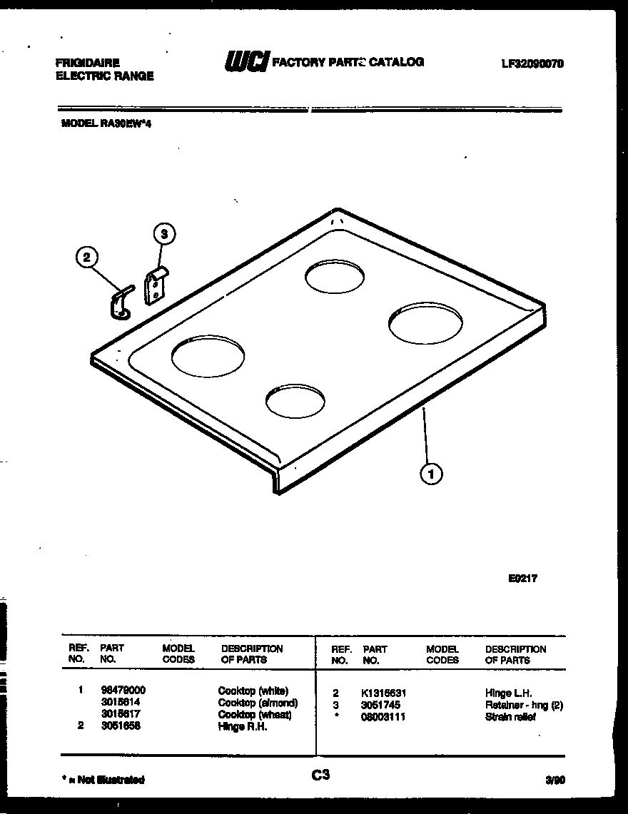 Frigidaire RA30EL4 cooktop parts diagram
