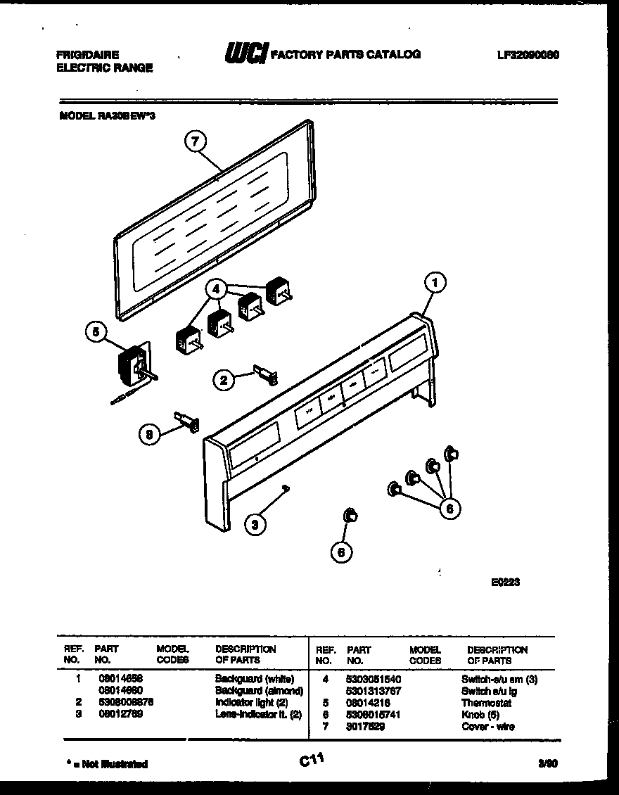 Frigidaire RA30BEL3 backguard diagram