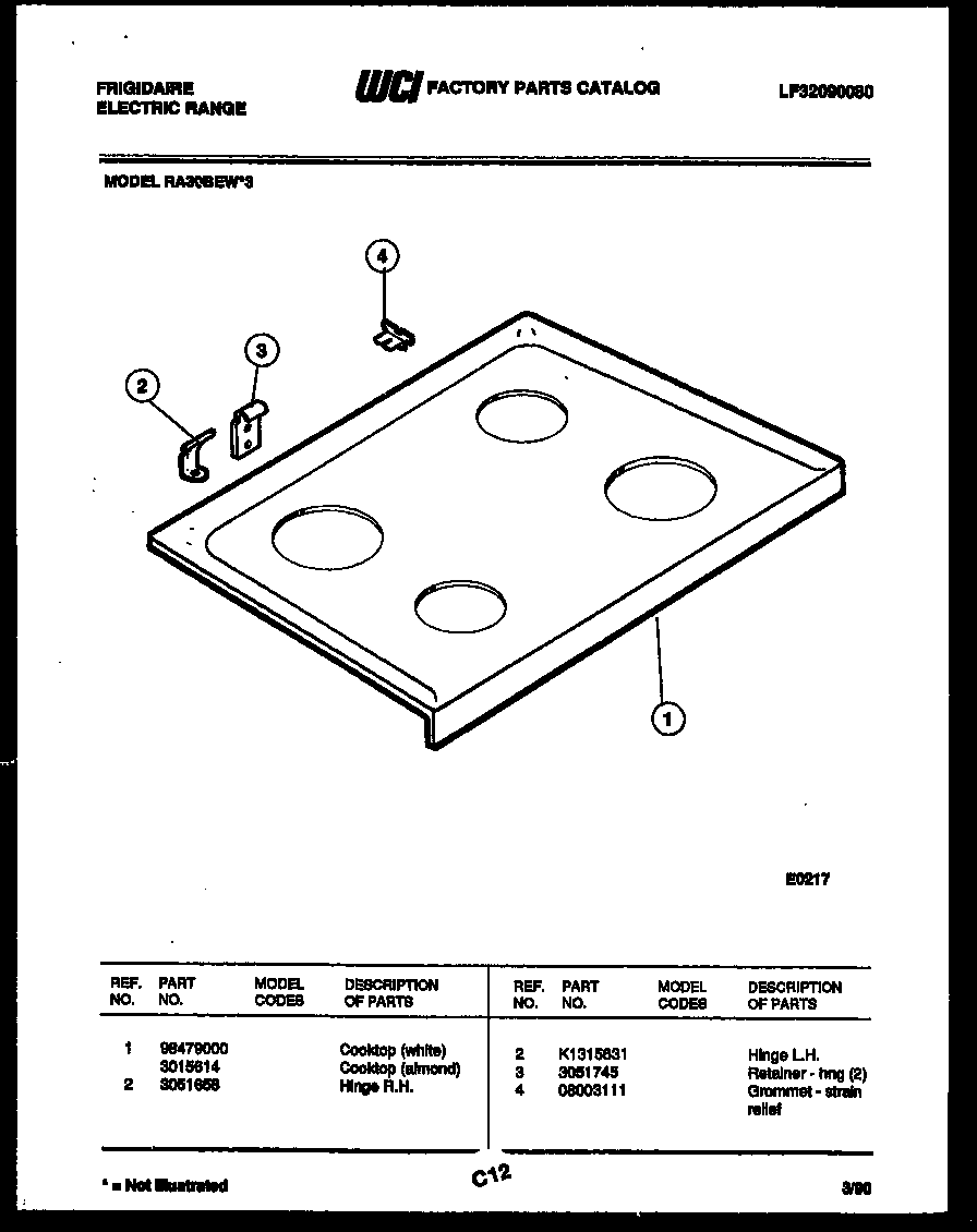 Frigidaire RA30BEL3 cooktop parts diagram