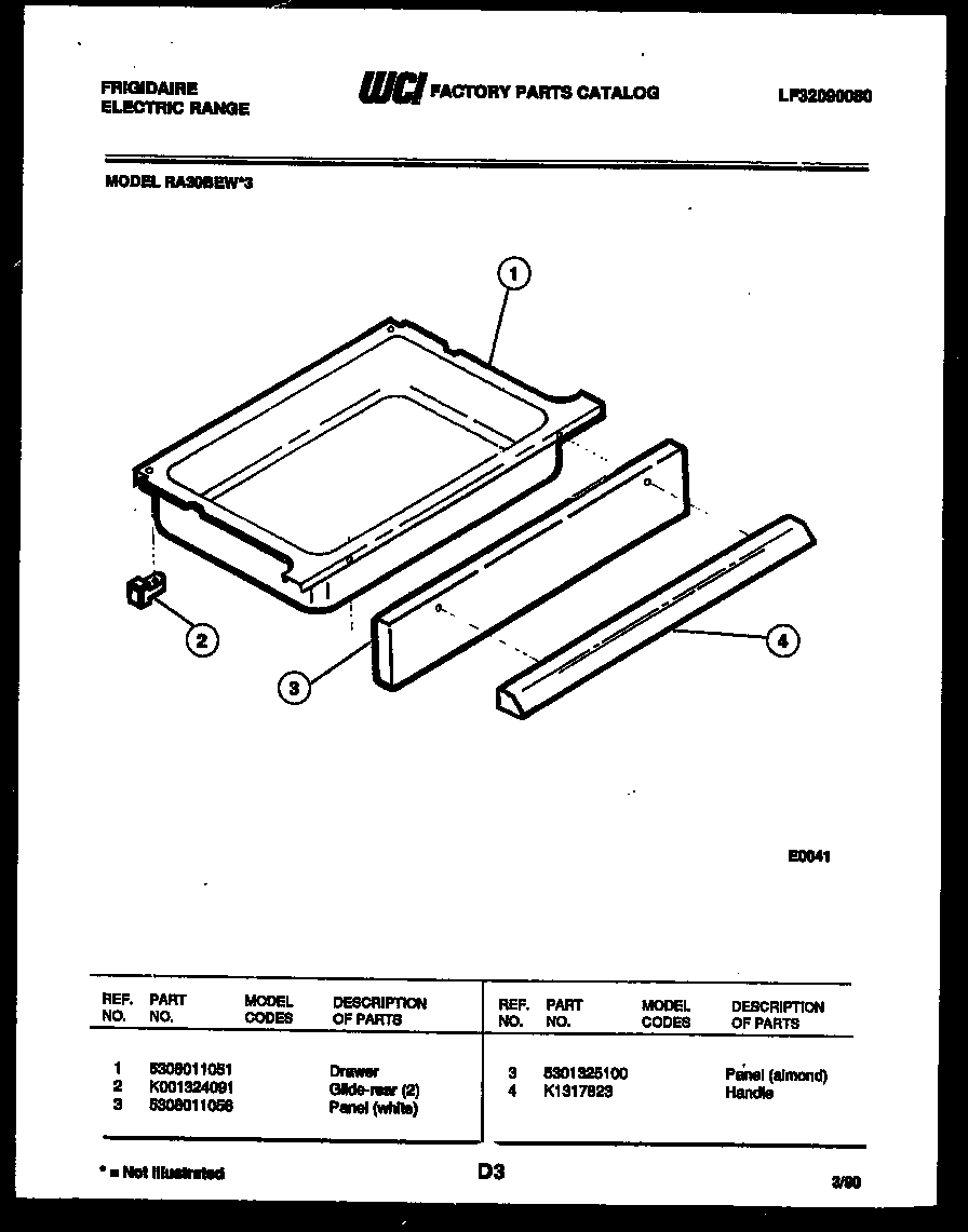 Frigidaire RA30BEL3 drawer parts diagram