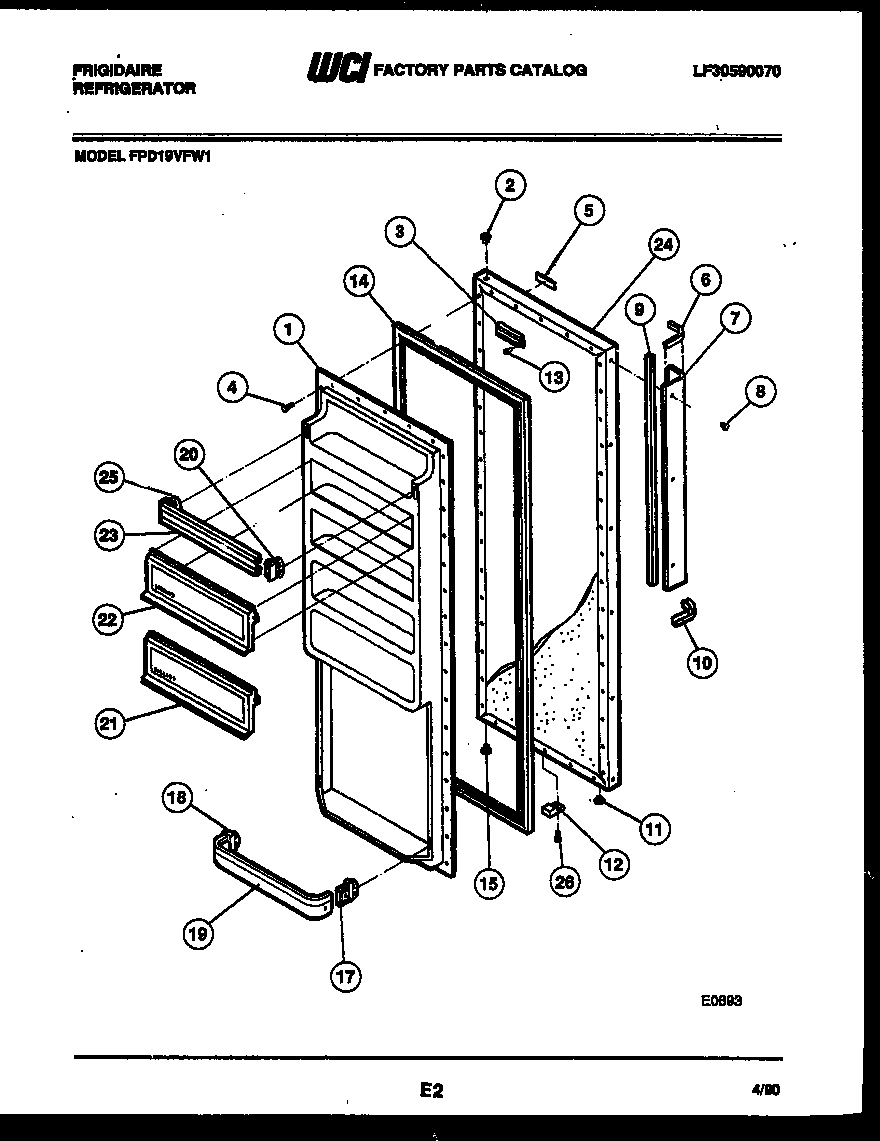 Frigidaire FPD19VFW1 refrigerator door parts diagram