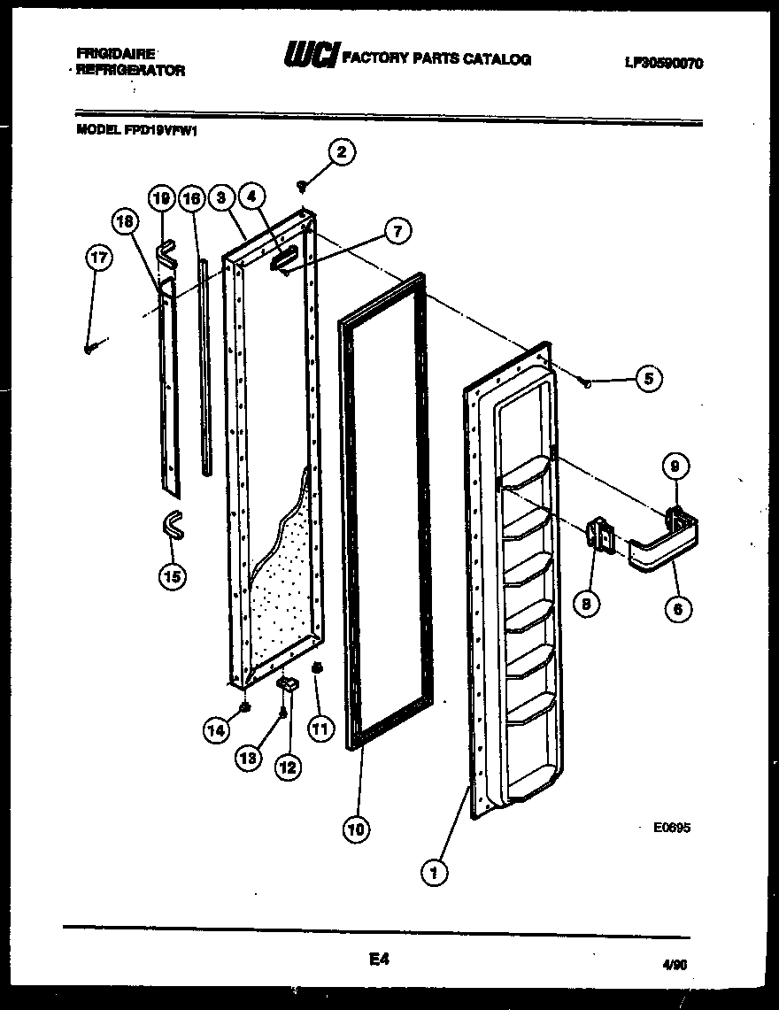 Frigidaire FPD19VFW1 freezer door parts diagram