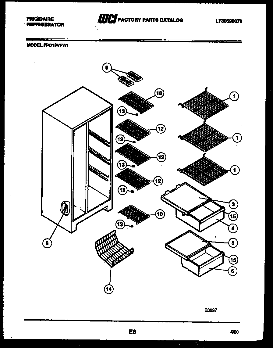 Frigidaire FPD19VFW1 shelves and supports diagram