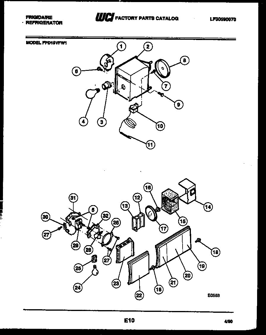 Frigidaire FPD19VFW1 refrigerator control assembly, damper control assembly and f diagram