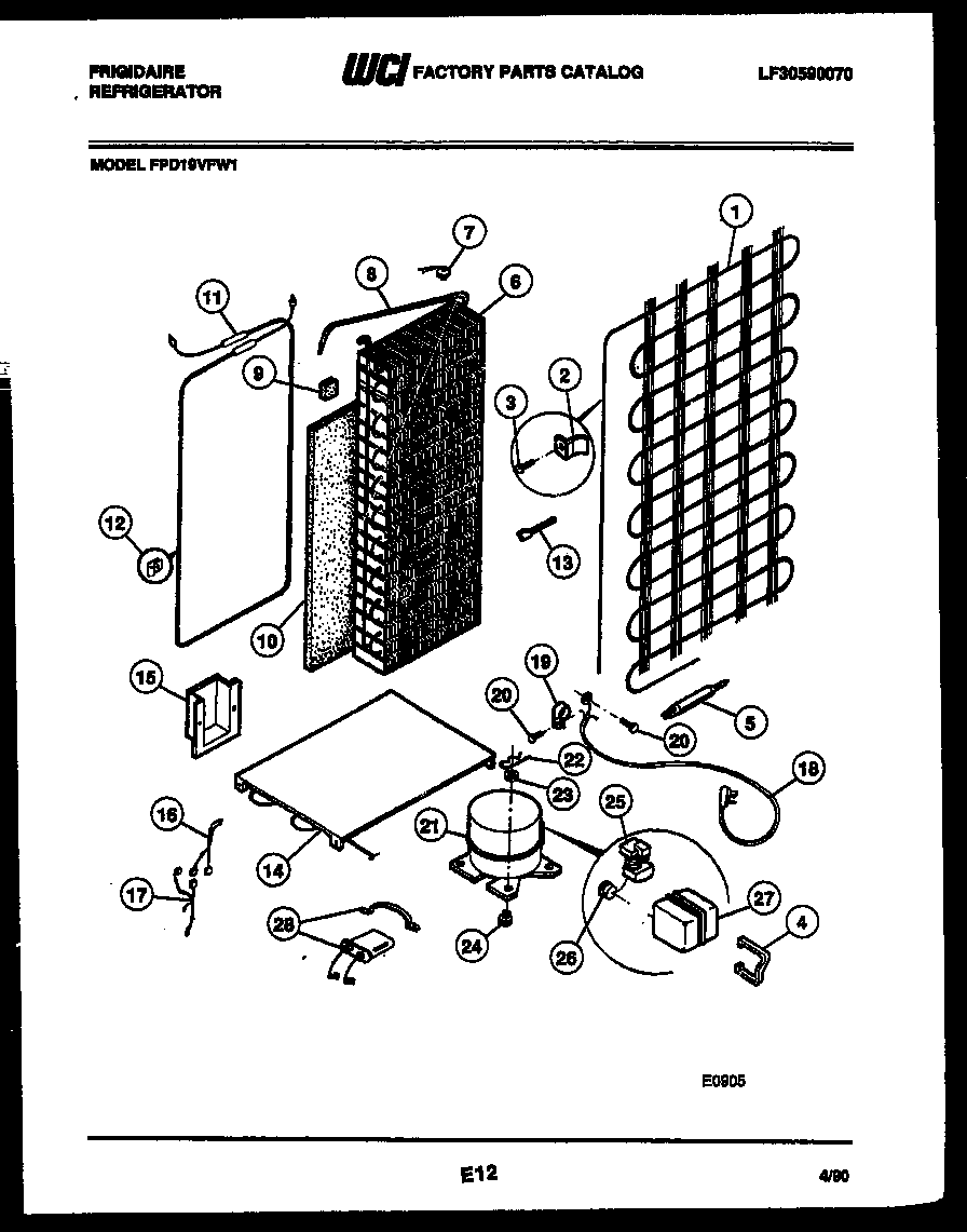 Frigidaire FPD19VFW1 system and automatic defrost parts diagram