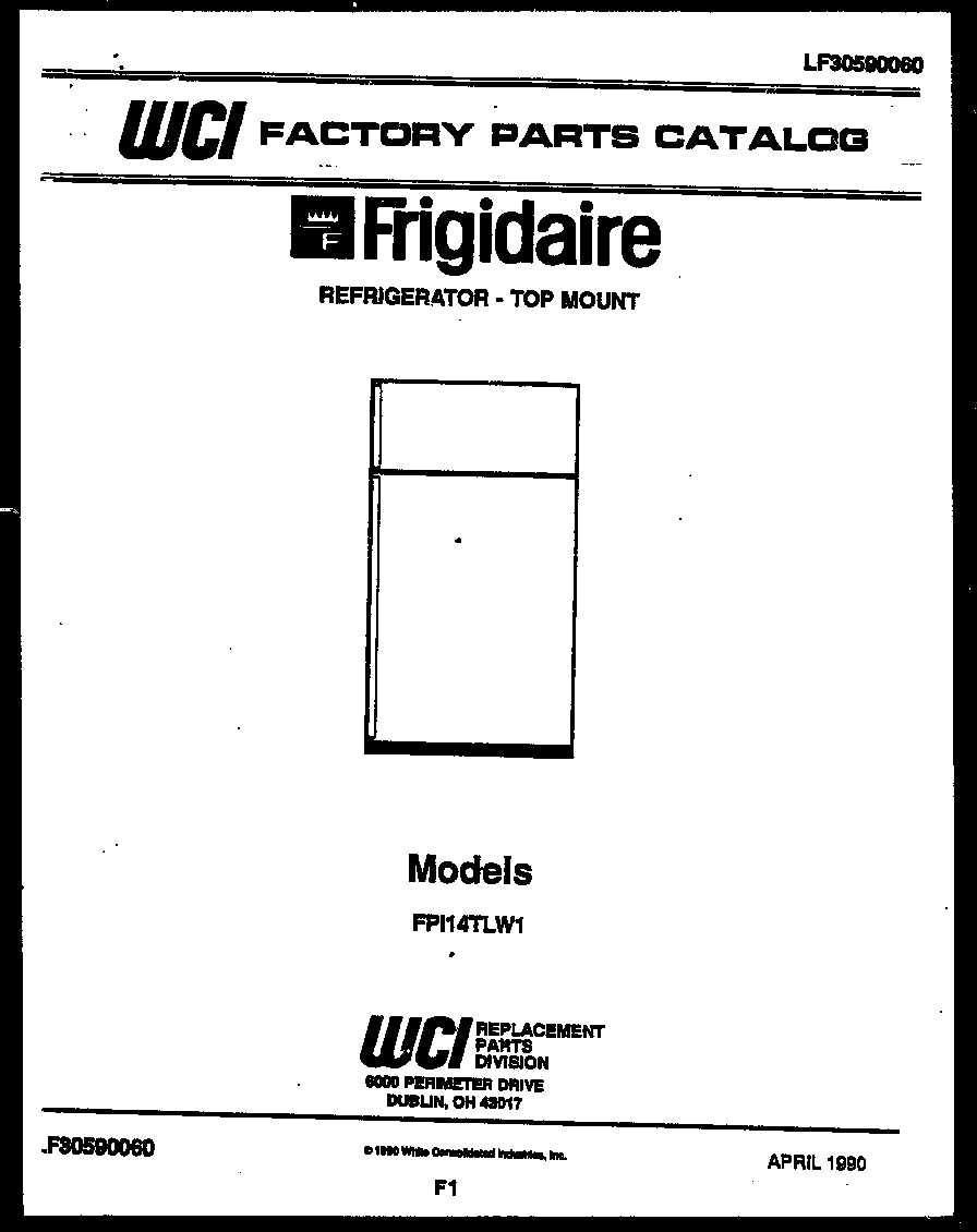 Frigidaire FPI14TLF1 cover page diagram