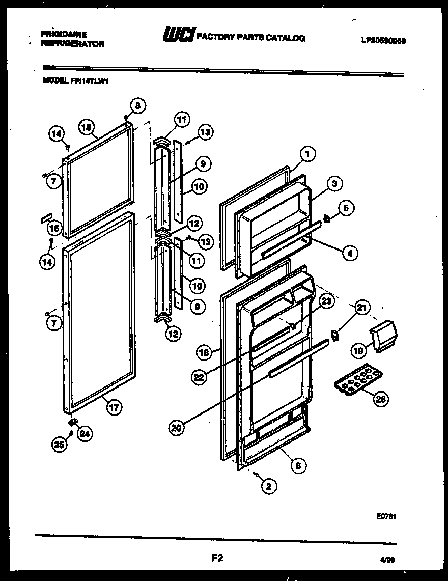 Frigidaire FPI14TLF1 door parts diagram