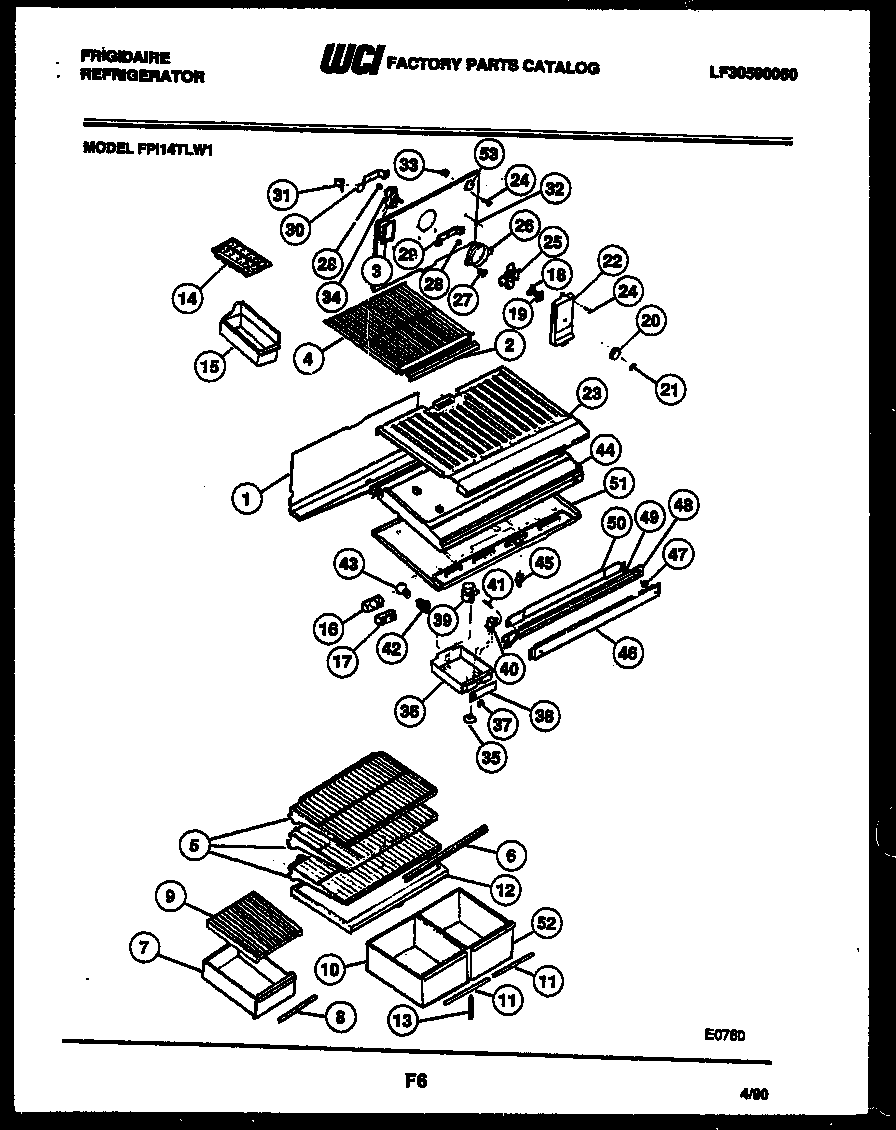 Frigidaire FPI14TLF1 shelves and supports diagram