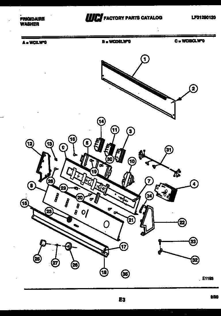 Frigidaire WCISCLW0 console and control parts diagram