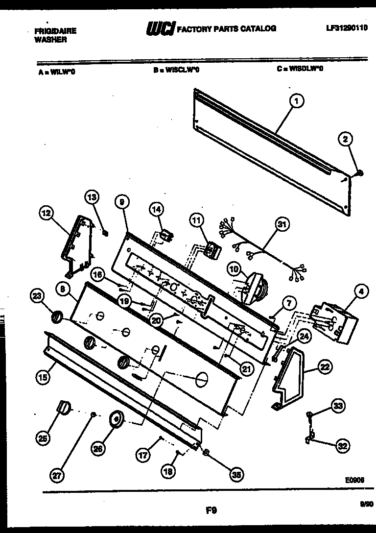 Frigidaire WILL0 console and control parts diagram