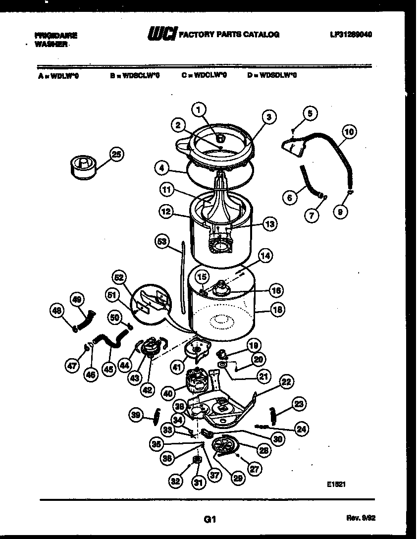 Frigidaire WDLW0 tub detail diagram