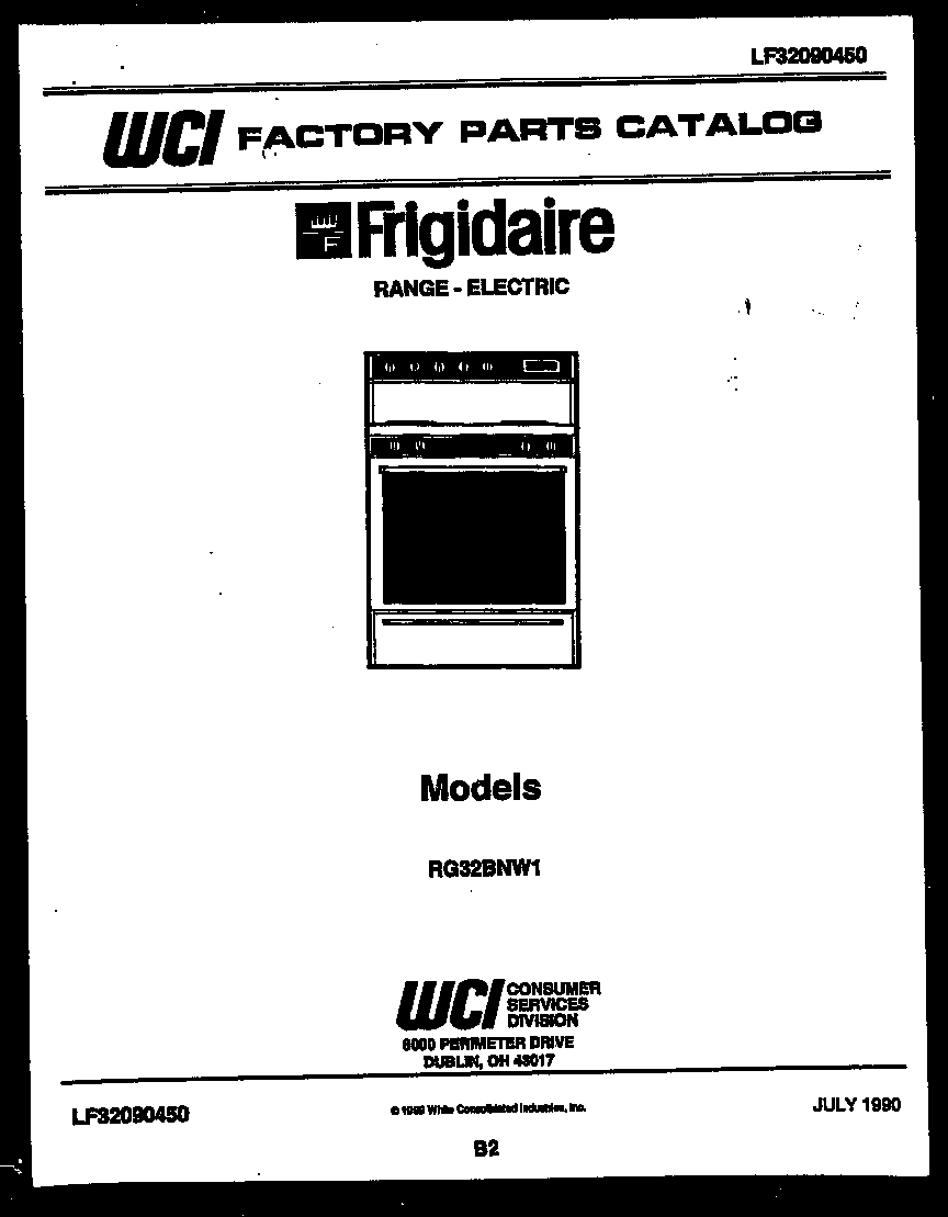 Frigidaire RG32BNW1 cover diagram