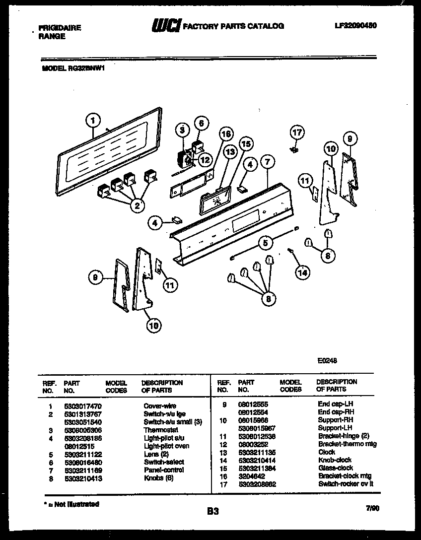 Frigidaire RG32BNW1 control panel diagram