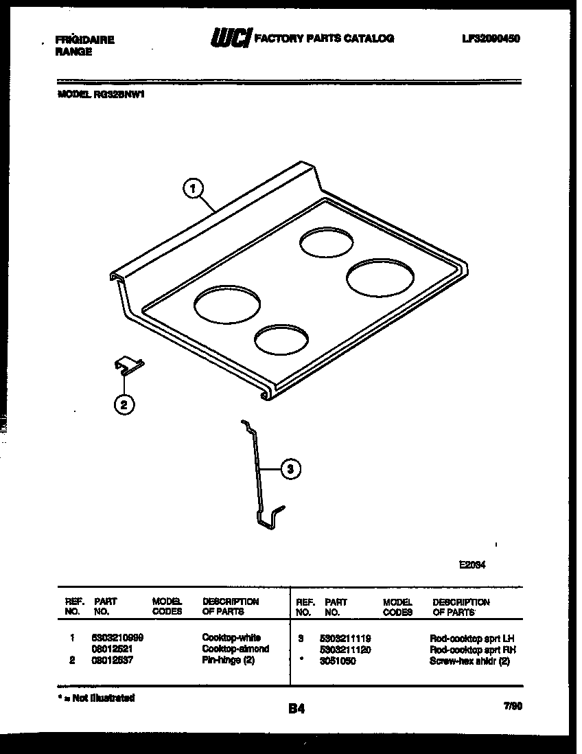 Frigidaire RG32BNW1 cooktop parts diagram