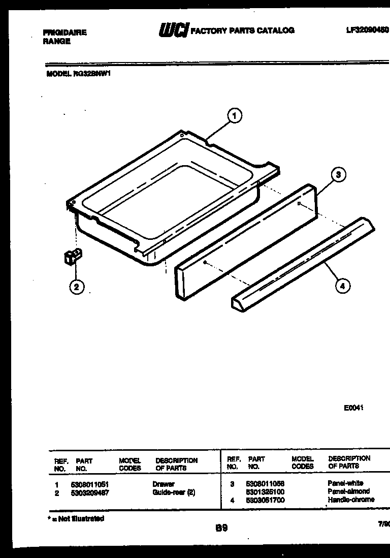 Frigidaire RG32BNW1 drawer parts diagram