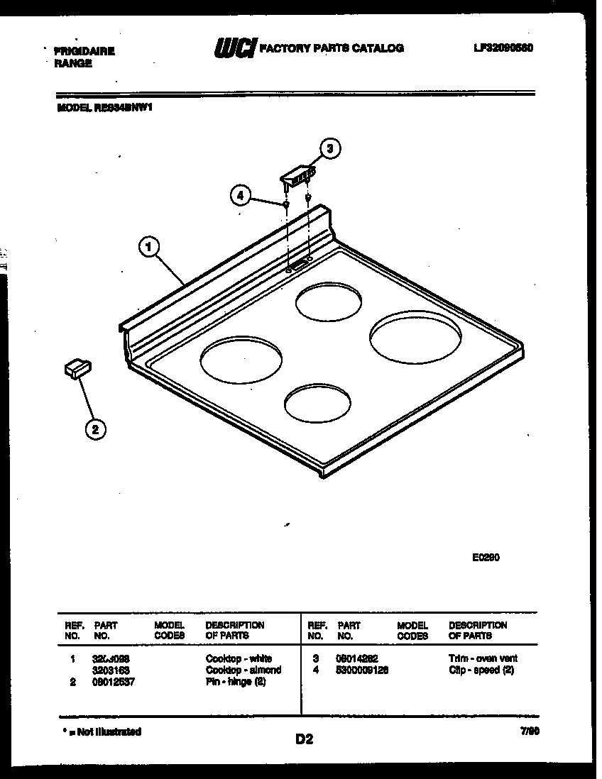 Frigidaire RES34BNW1 cooktop parts diagram
