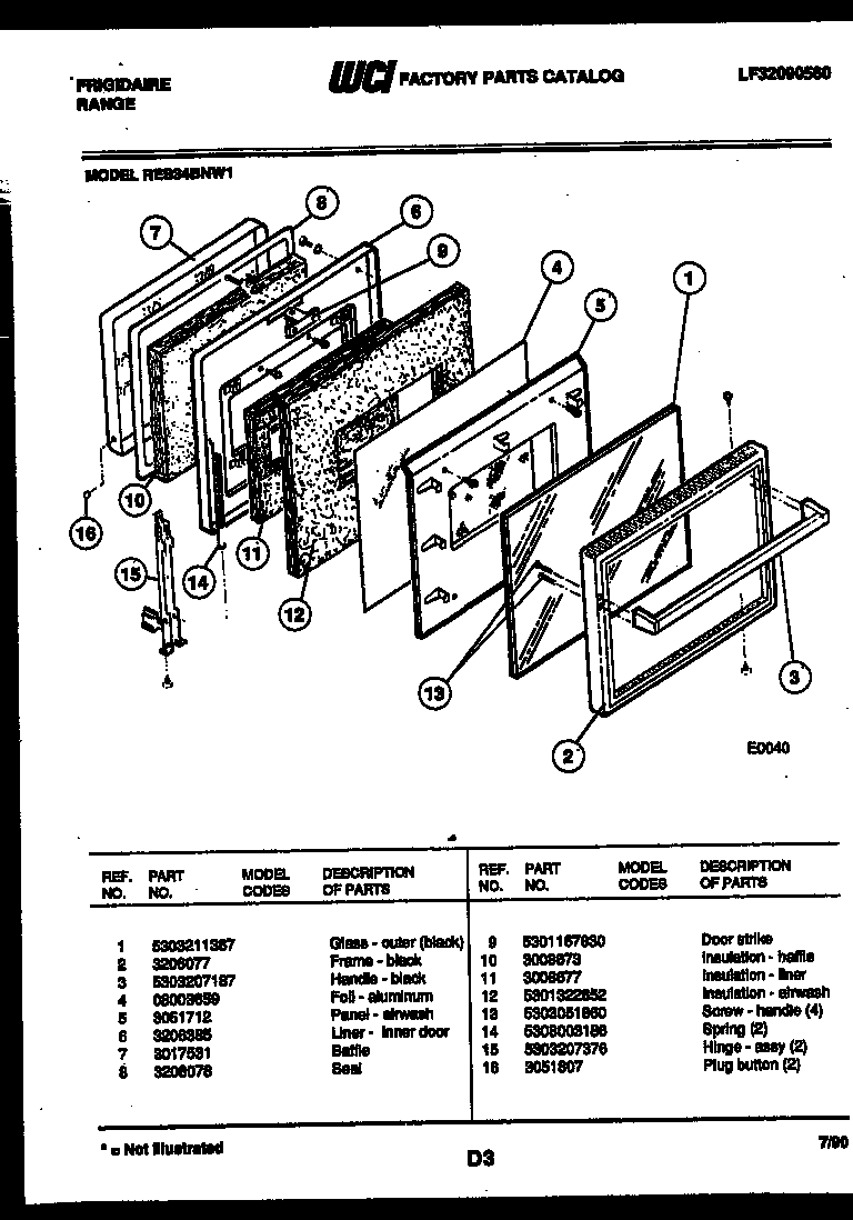 Frigidaire RES34BNW1 door parts diagram