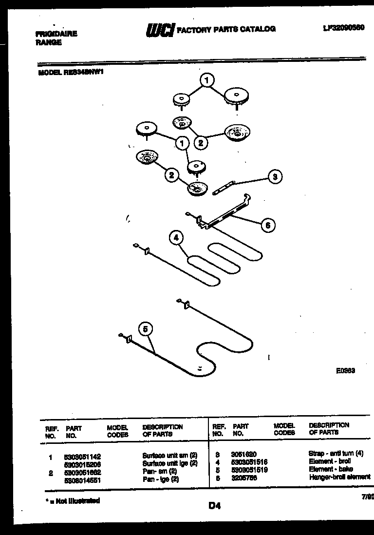 Frigidaire RES34BNW1 broiler parts diagram
