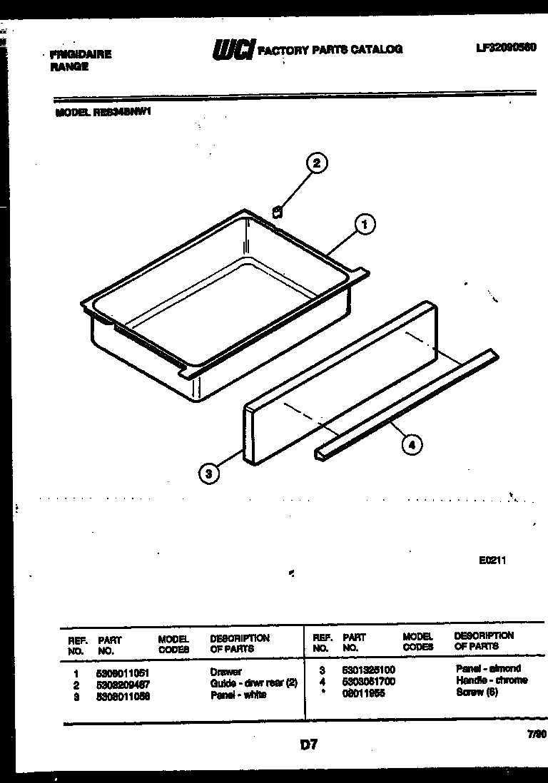 Frigidaire RES34BNW1 drawer parts diagram