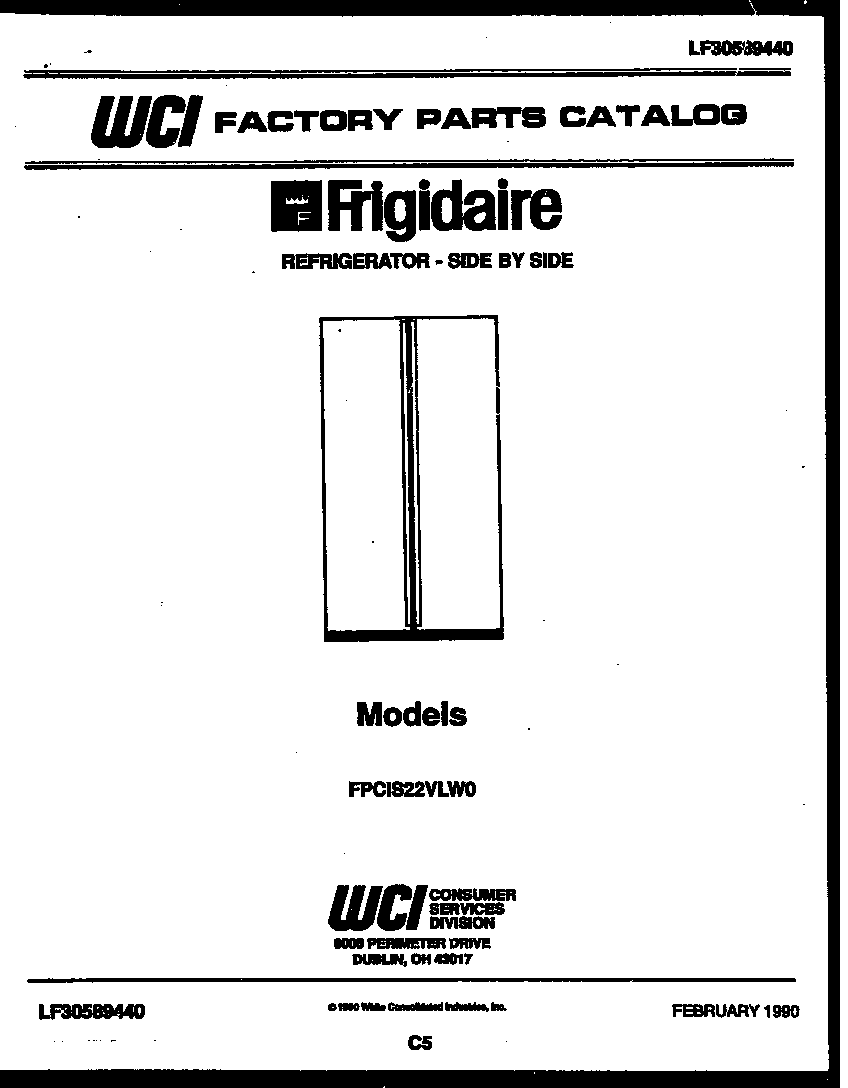 Frigidaire FPCIS22VLH0 front cover diagram