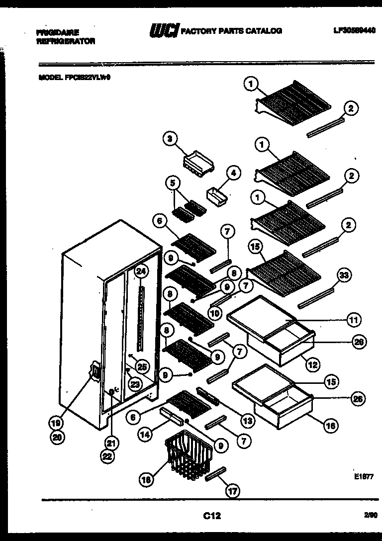Frigidaire FPCIS22VLH0 shelves and supports diagram