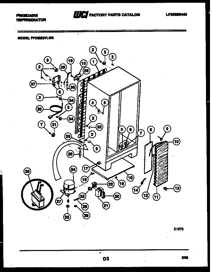 Frigidaire FPCIS22VLH0 system and automatic defrost parts diagram