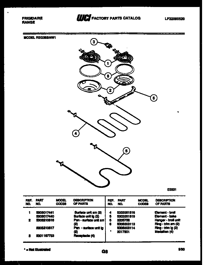 Frigidaire REG38BNL1 broiler parts diagram