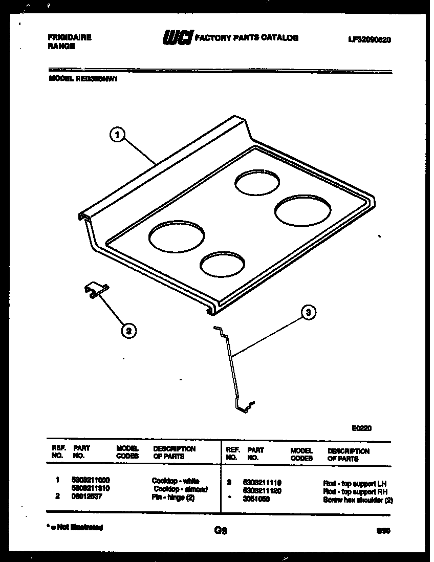 Frigidaire REG38BNL1 cooktop parts diagram