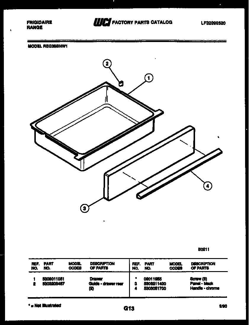 Frigidaire REG38BNL1 drawer parts diagram