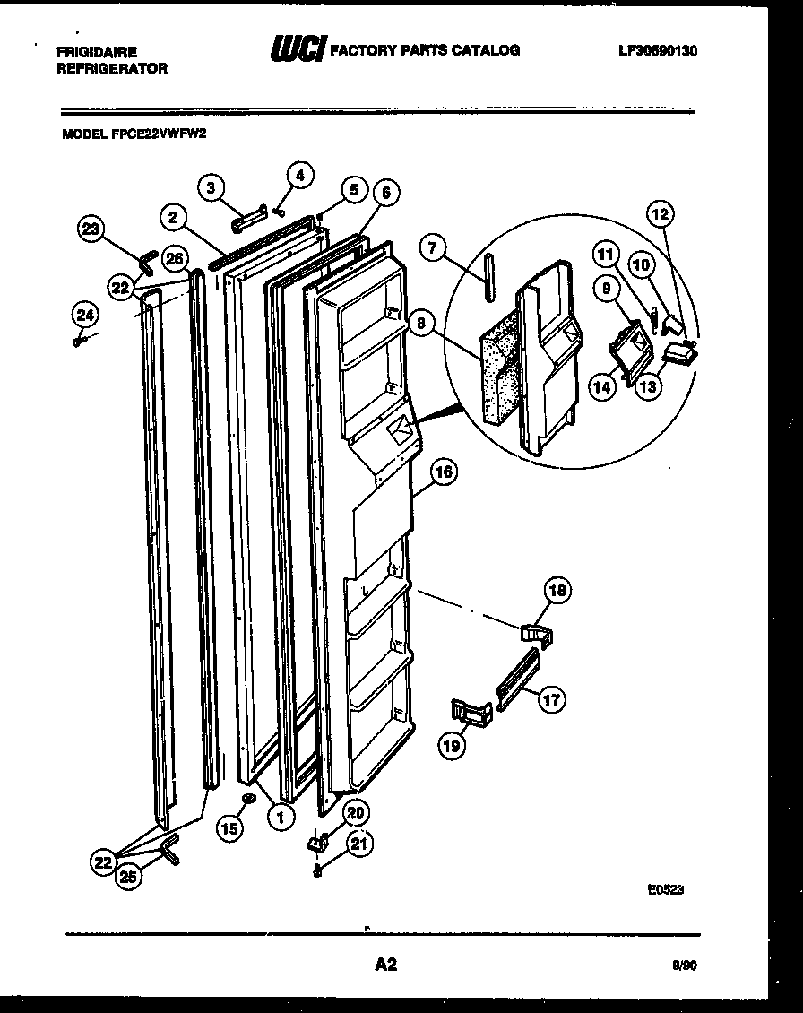 Frigidaire FPCE22VWFF2 freezer door parts diagram