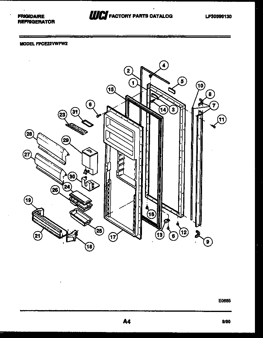 Frigidaire FPCE22VWFF2 refrigerator door parts diagram