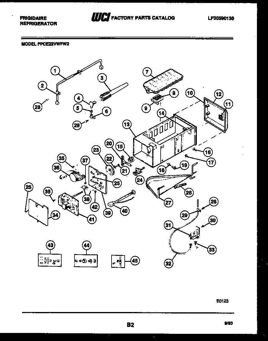 Frigidaire FPCE22VWFF2 ice maker and installation parts diagram