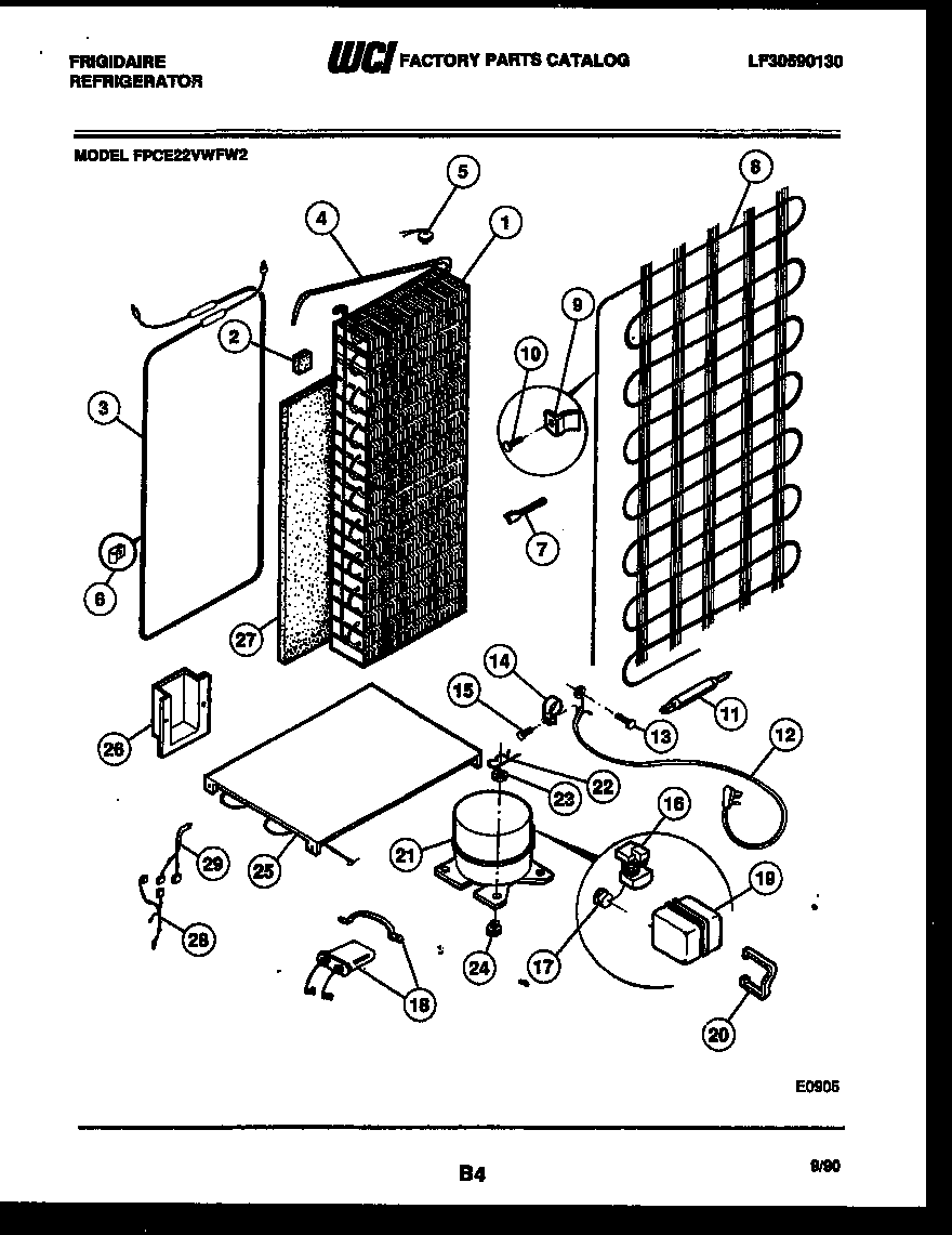 Frigidaire FPCE22VWFF2 system and automatic defrost parts diagram