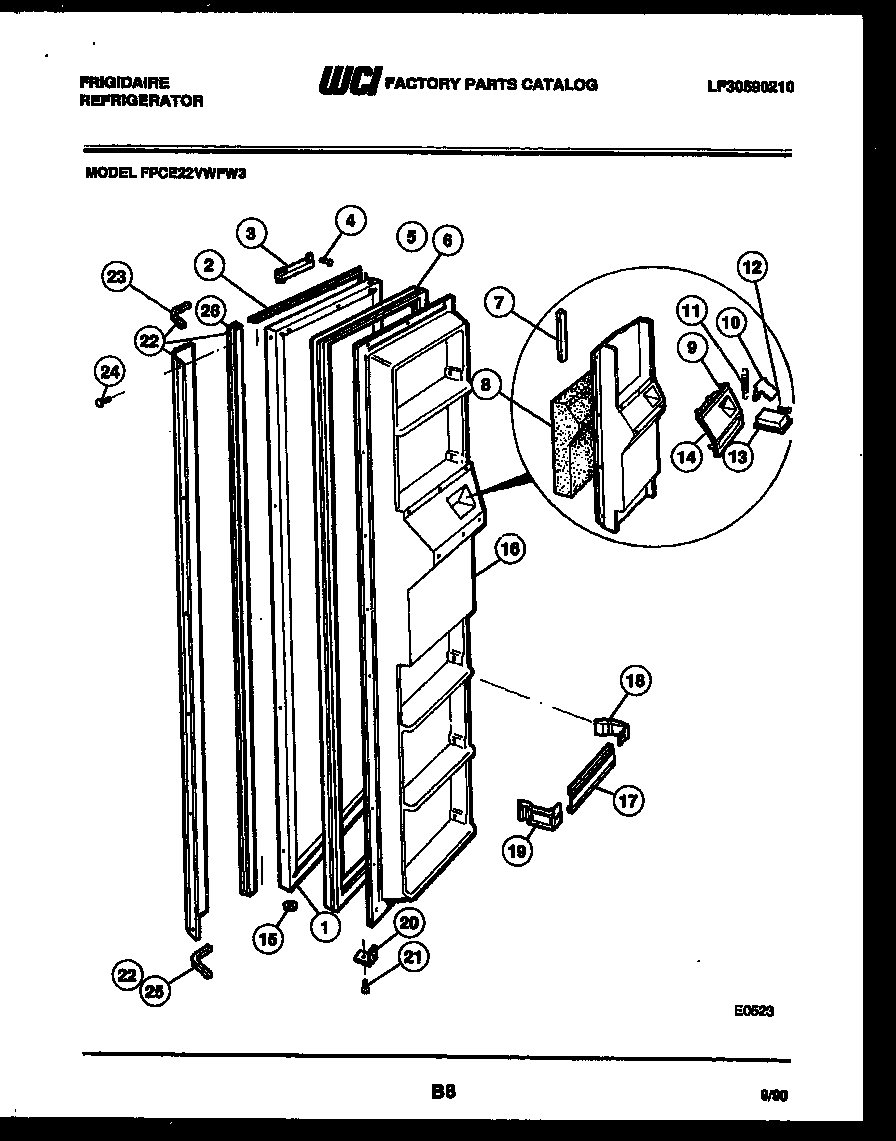 Frigidaire FPCE22VWFL3 freezer door parts diagram