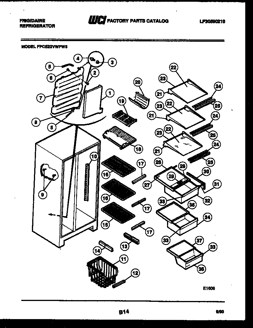 Frigidaire FPCE22VWFL3 shelves and supports diagram