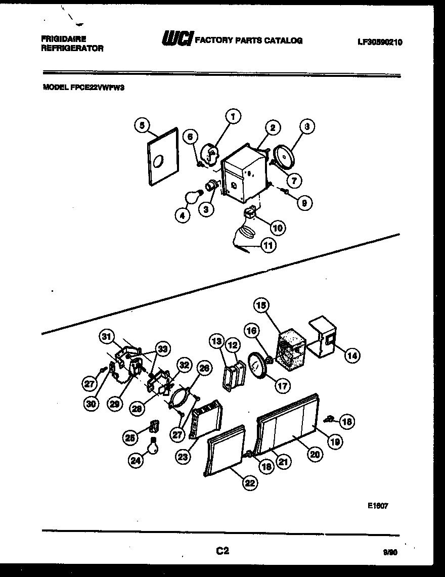 Frigidaire FPCE22VWFL3 refrigerator control assembly, damper control assembly and f diagram