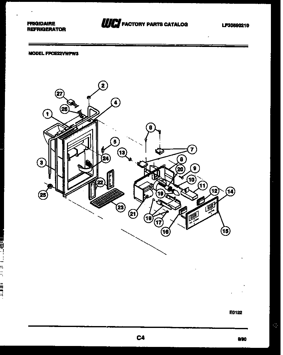 Frigidaire FPCE22VWFL3 ice door, dispenser and water tanks diagram