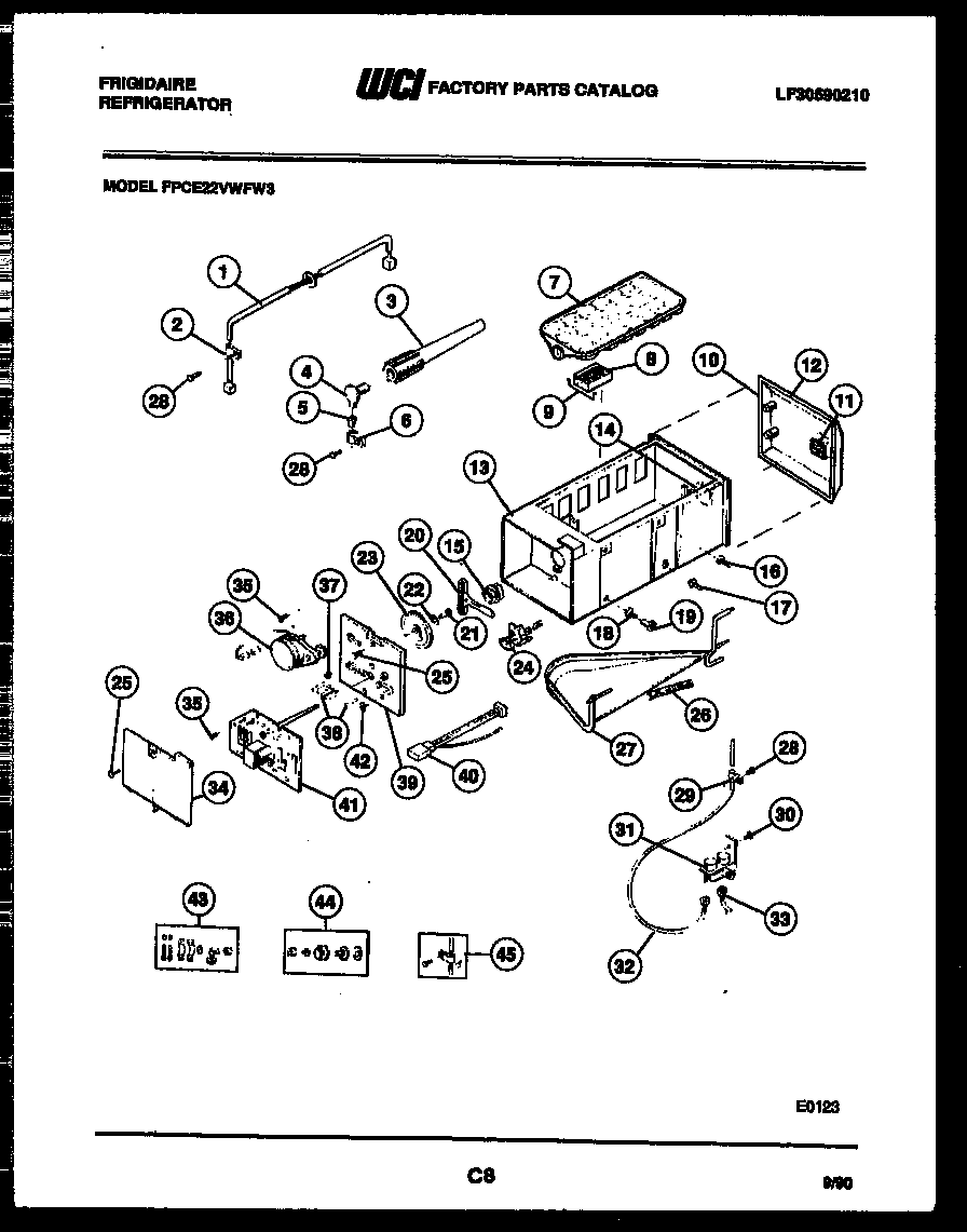 Frigidaire FPCE22VWFL3 ice maker and installation parts diagram