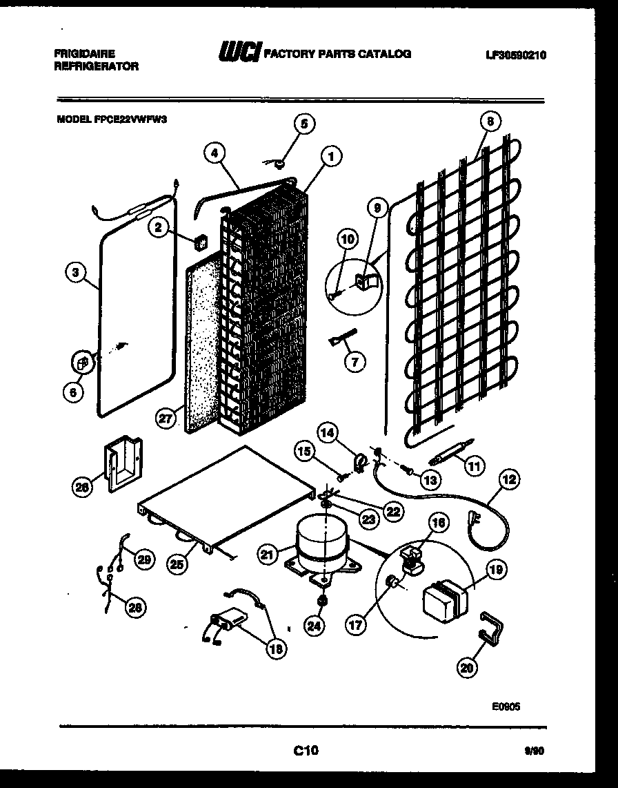 Frigidaire FPCE22VWFL3 system and automatic defrost parts diagram