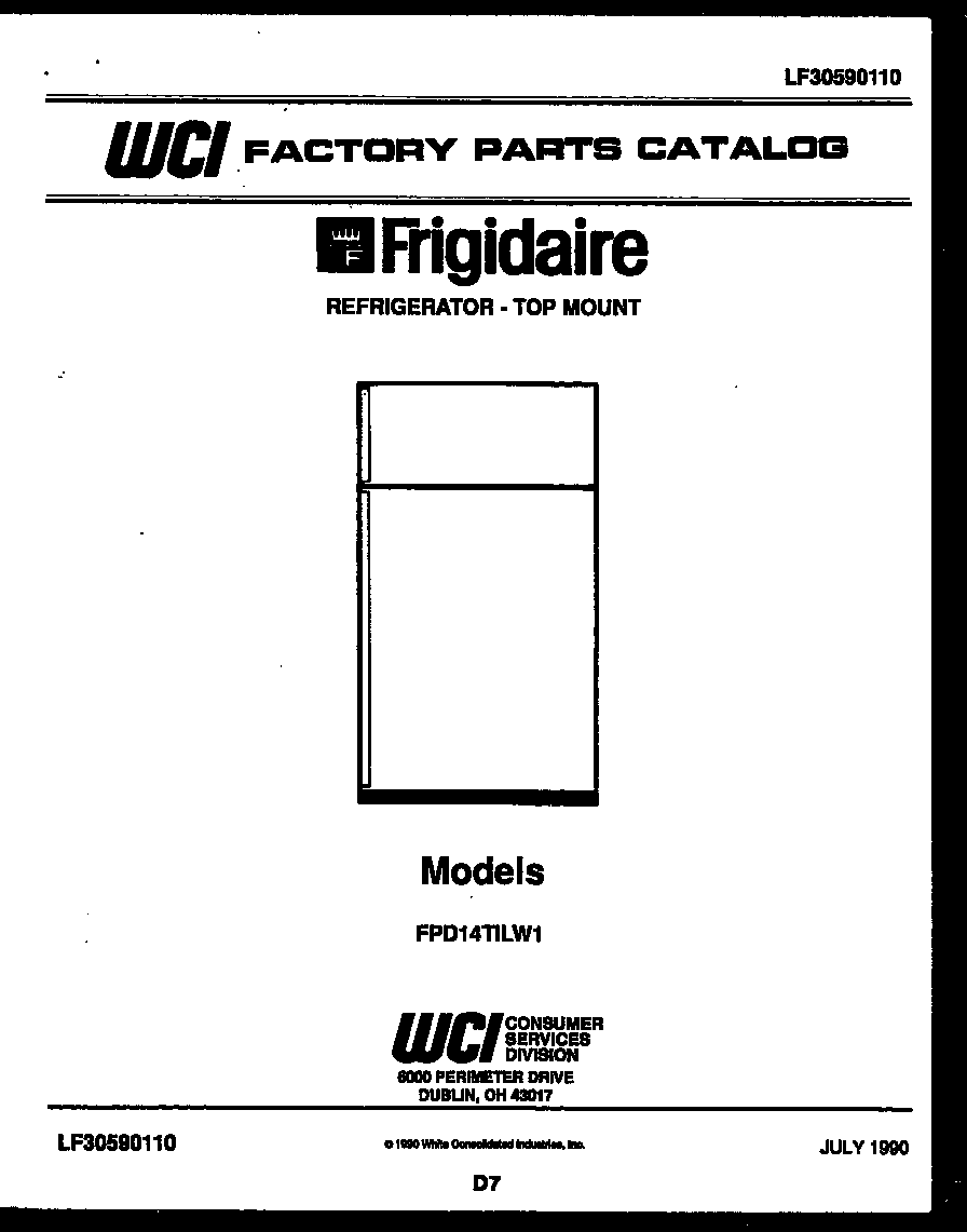 Frigidaire FPD14TILL1 cover page diagram