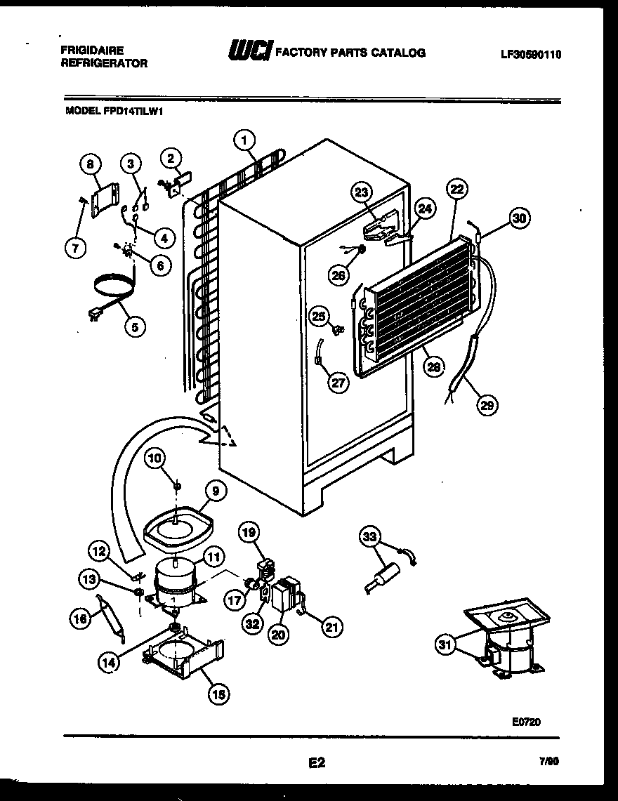 Frigidaire FPD14TILL1 system and automatic defrost parts diagram