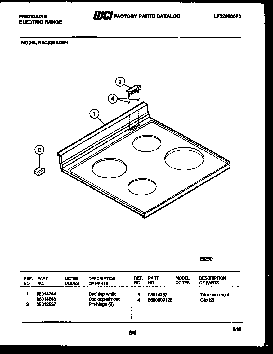 Frigidaire REGS38BNW1 cooktop parts diagram