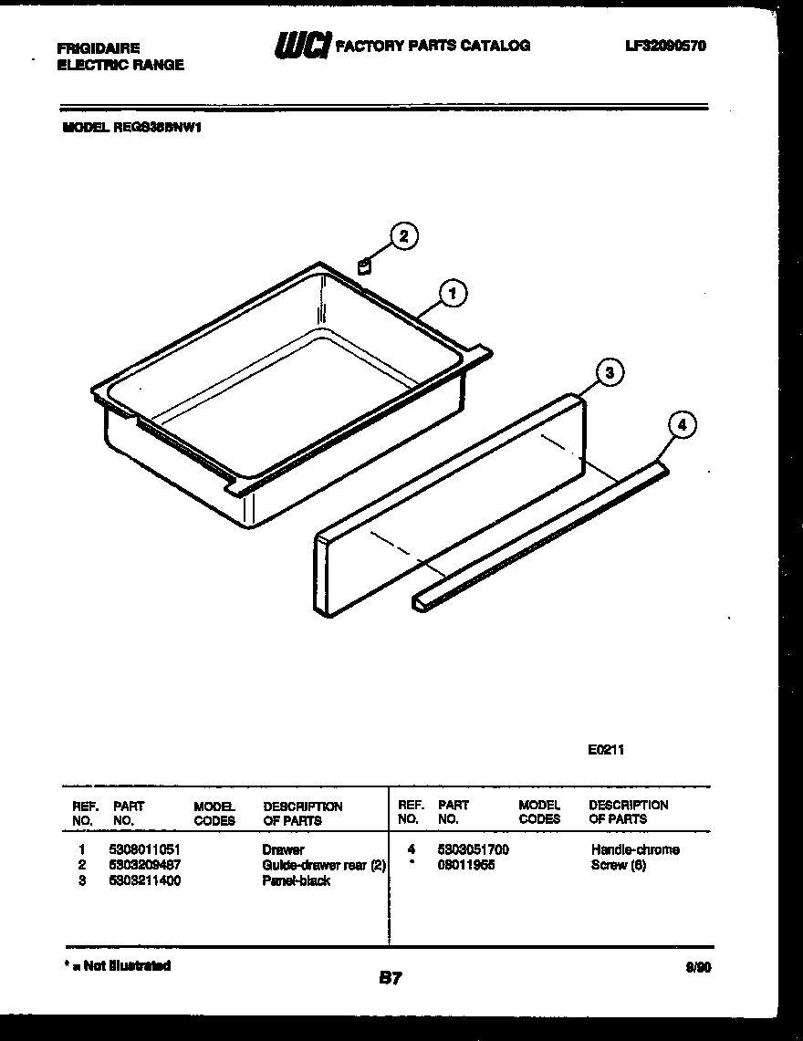 Frigidaire REGS38BNW1 drawer parts diagram