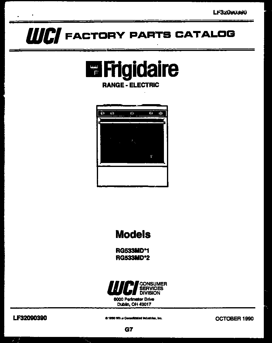 Frigidaire RG533MDW1 cover diagram